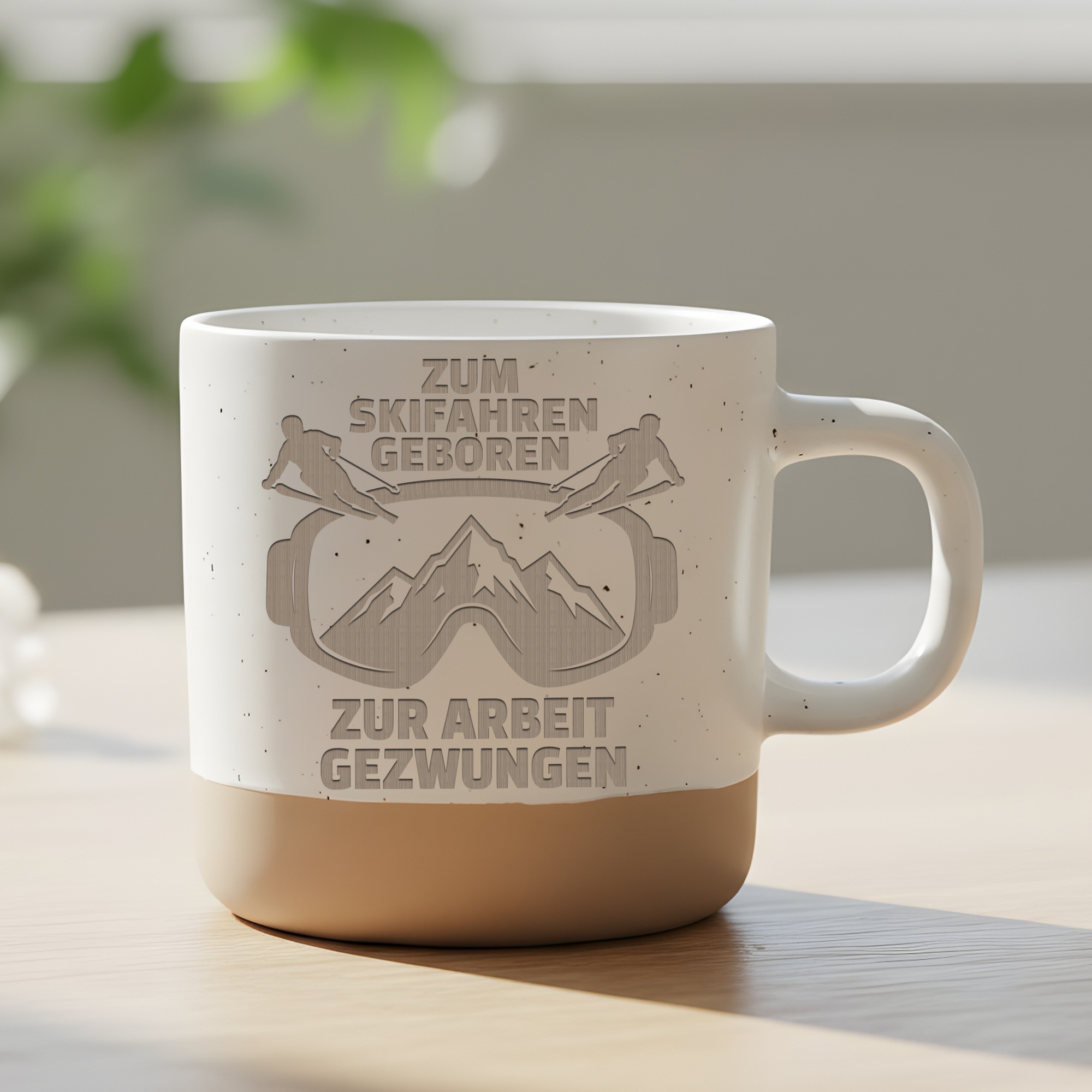 Tasse Zum Skifahren Geboren Zur Arbeit Gezwungen Kaffeetasse Lustiges  – Bild 6