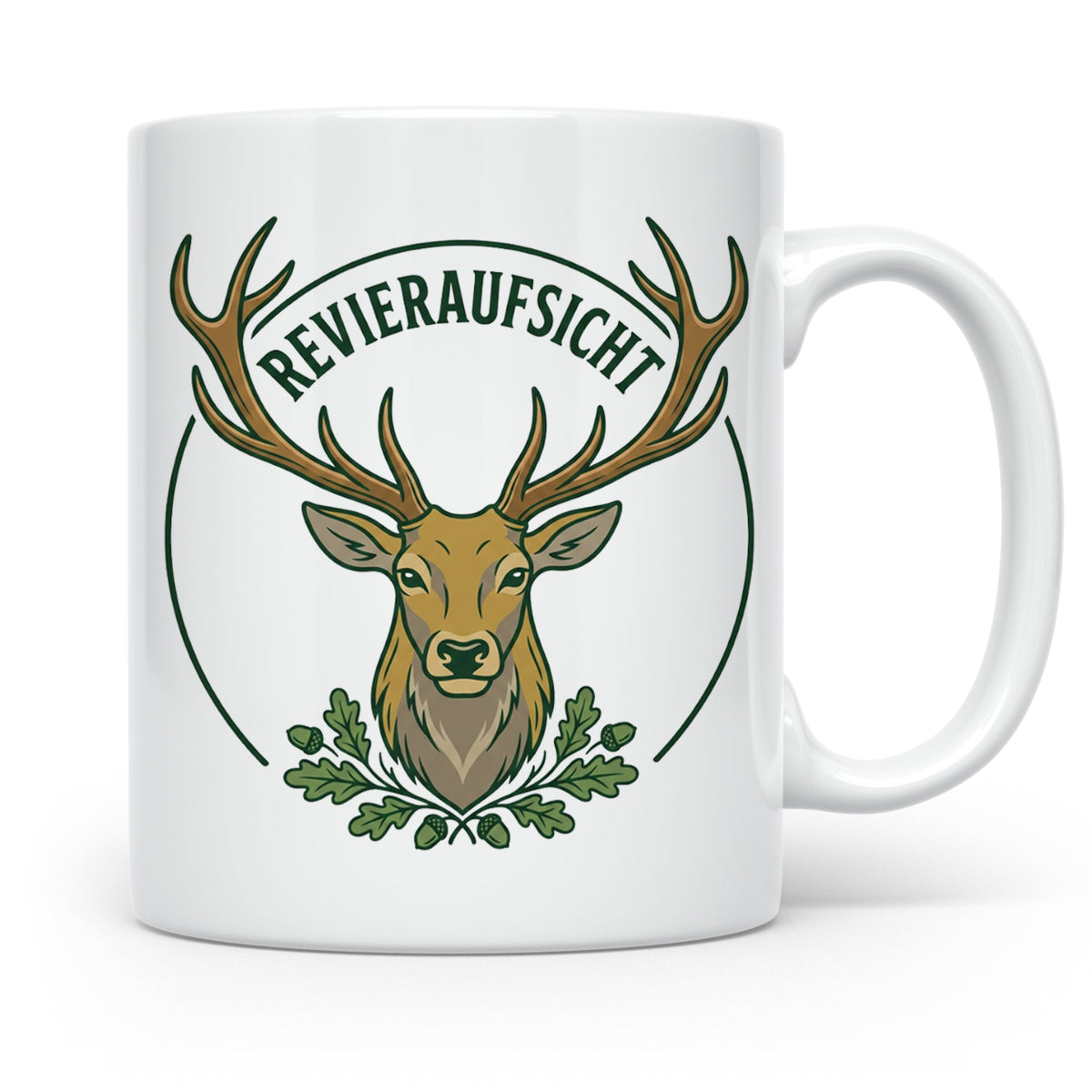 Revieraufsicht Tasse mit Hirsch als Geschenk für Jäger, Jagd – Weiß [farbe:weiß]