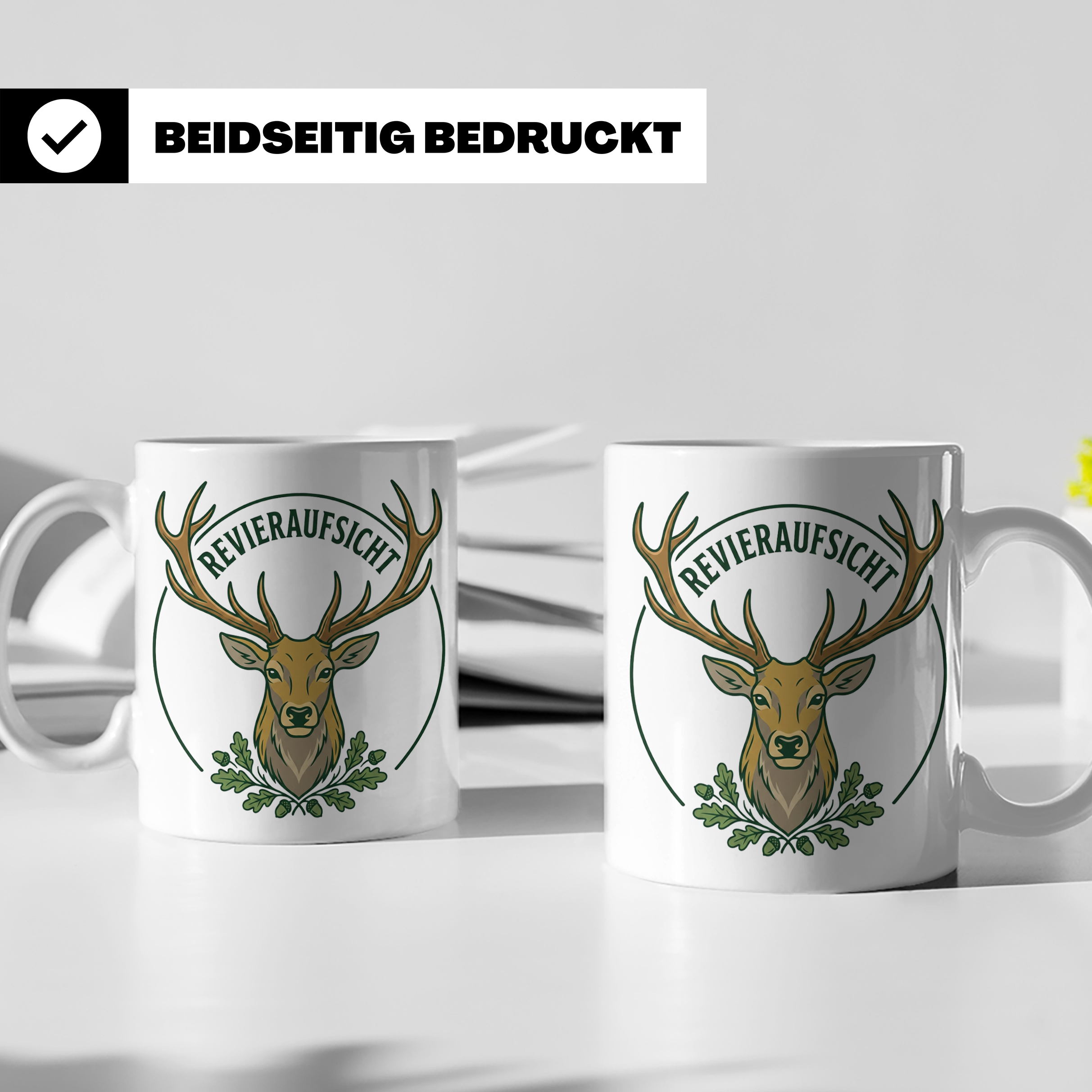 Revieraufsicht Tasse mit Hirsch als Geschenk für Jäger, Jagd – Weiß [farbe:weiß]