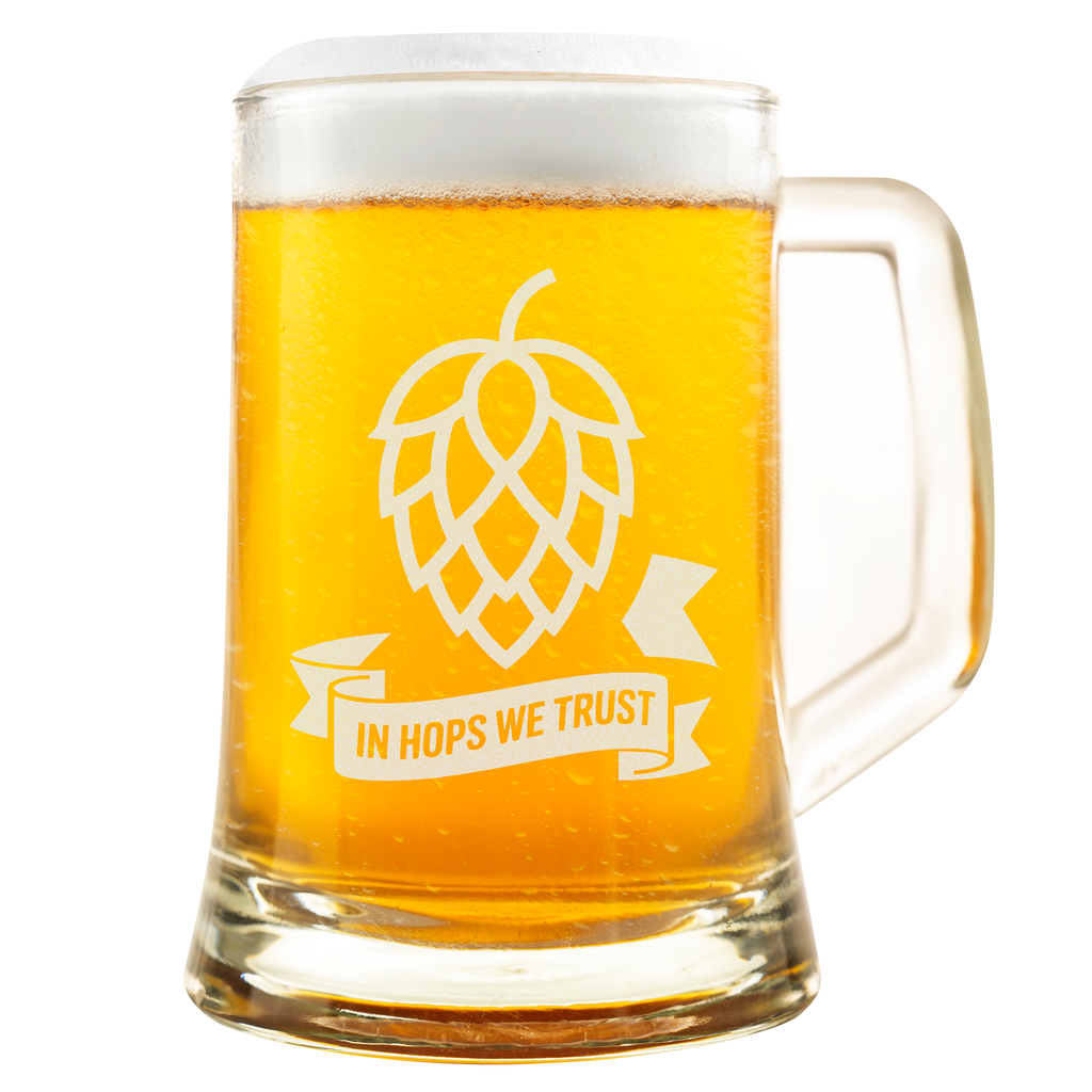 In Hops We Trust Bierkrug Craft Beer Hopfen Design Bierglas Geschenk für Bierliebhaber