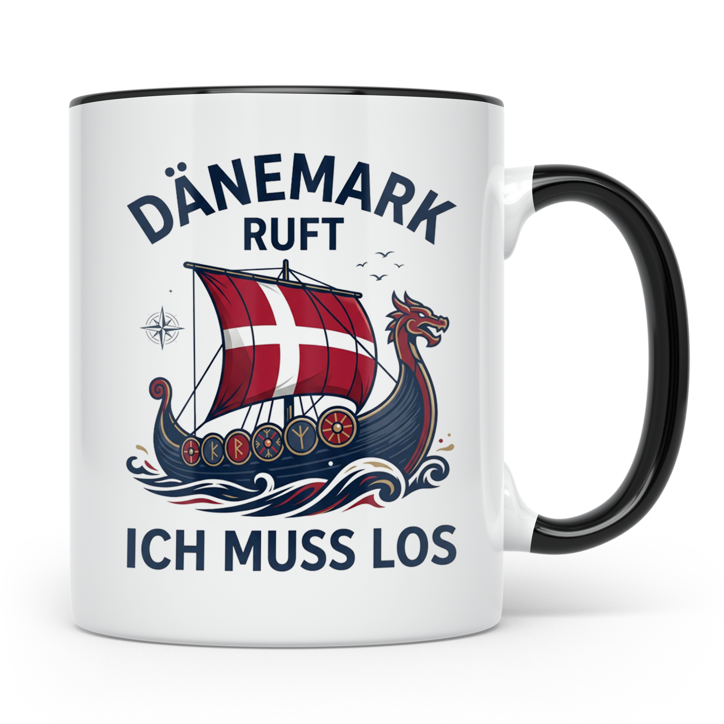 Dänemark Tasse Wikinger Schiff Spruch Dänemark ruft ich muss – Schwarz [farbe:schwarz]