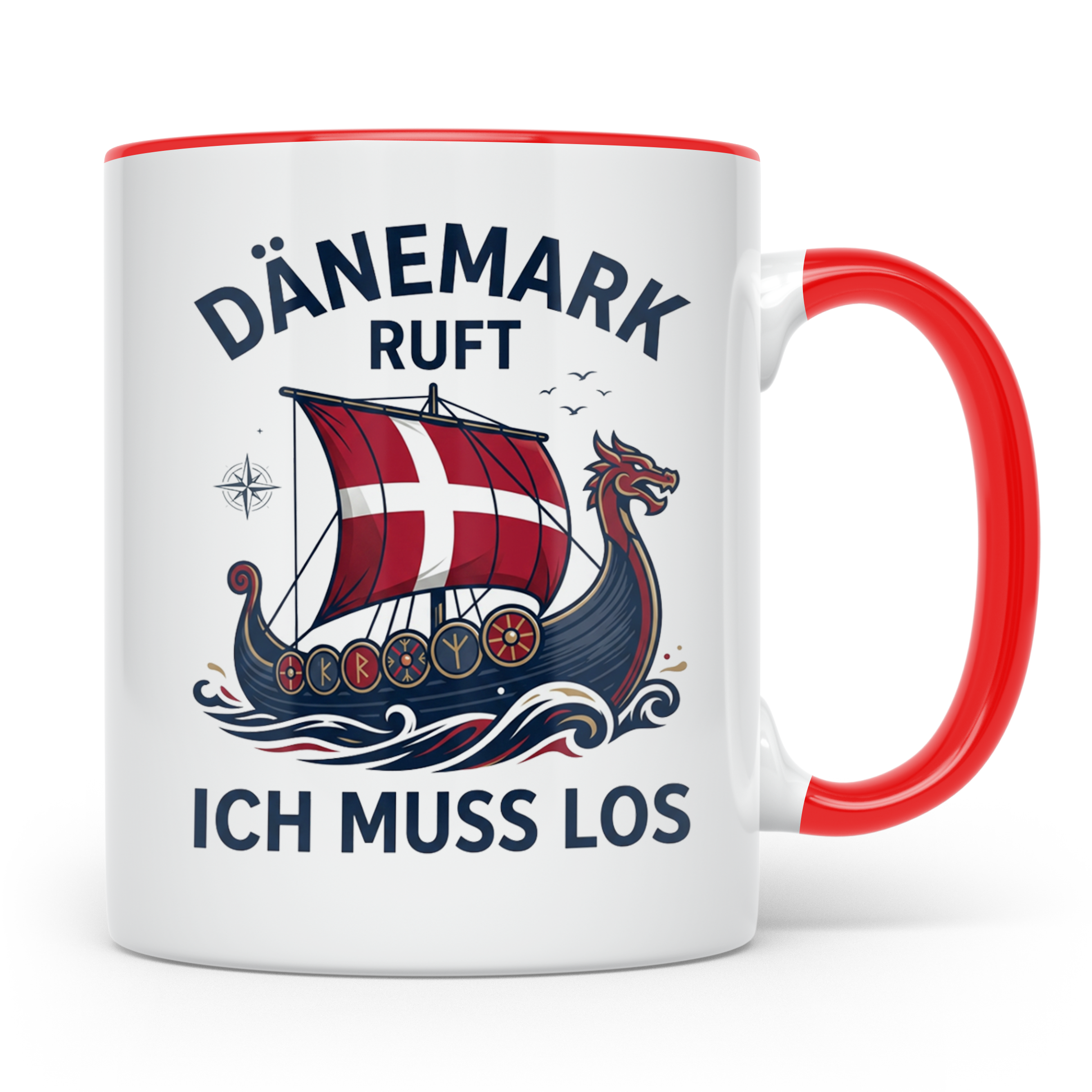 Dänemark Tasse Wikinger Schiff Spruch Dänemark ruft ich muss – Rot [farbe:rot]