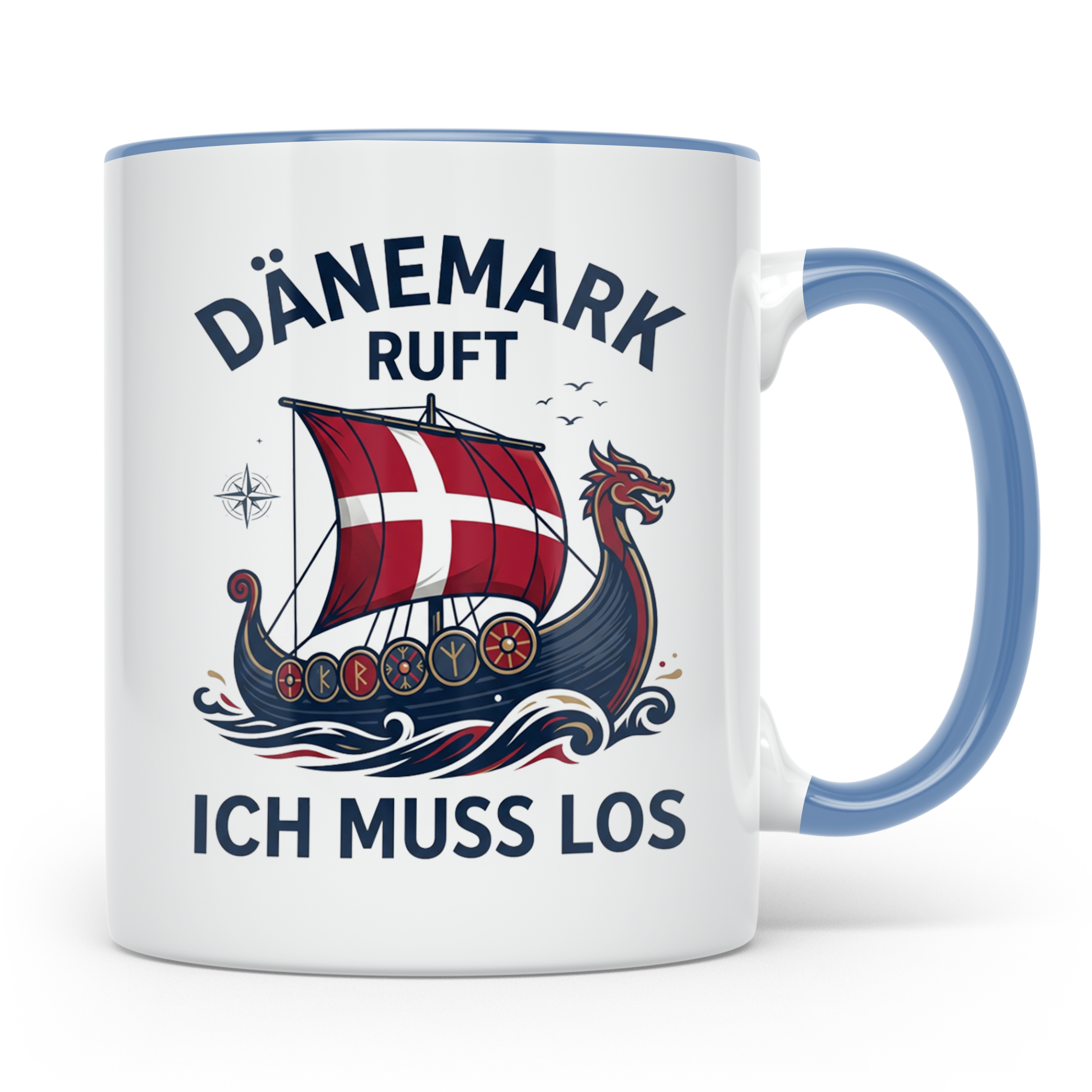 Dänemark Tasse Wikinger Schiff Spruch Dänemark ruft ich muss – Blau [farbe:blau]