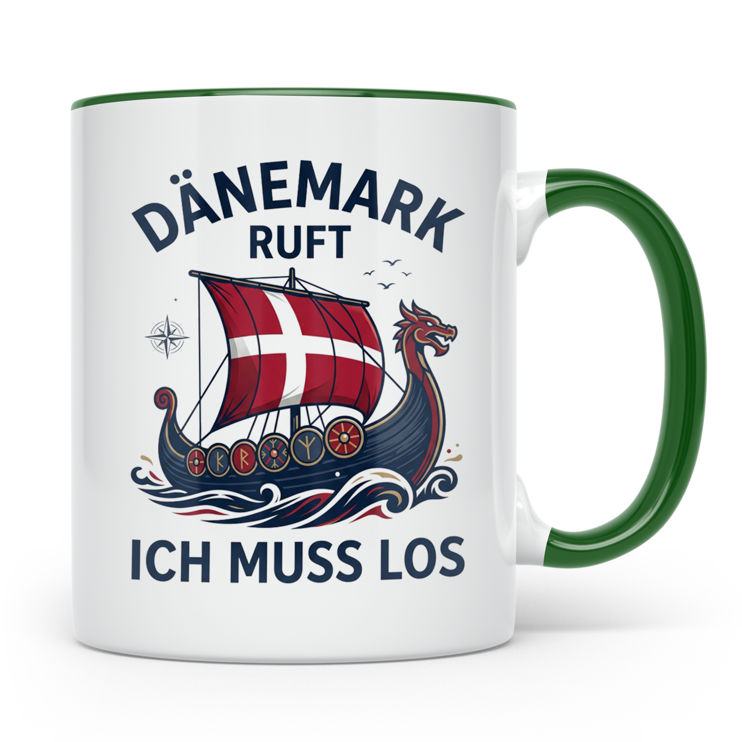 Dänemark Tasse Wikinger Schiff Spruch Dänemark ruft ich muss – Grün [farbe:grün]