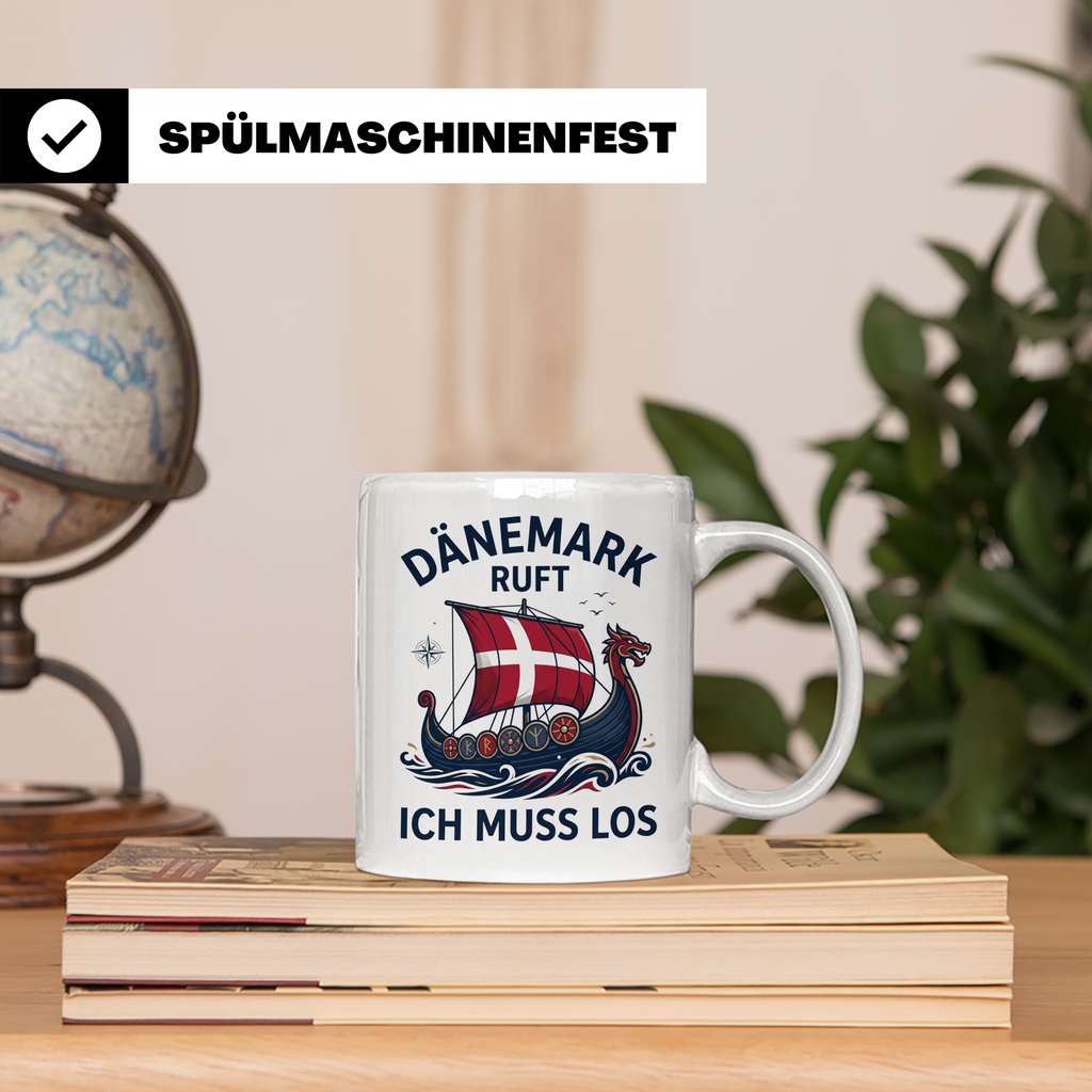 Dänemark Tasse Wikinger Schiff Spruch Dänemark ruft ich muss – Weiß [farbe:weiß]