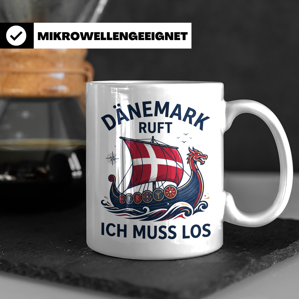 Dänemark Tasse Wikinger Schiff Spruch Dänemark ruft ich muss – Weiß [farbe:weiß]