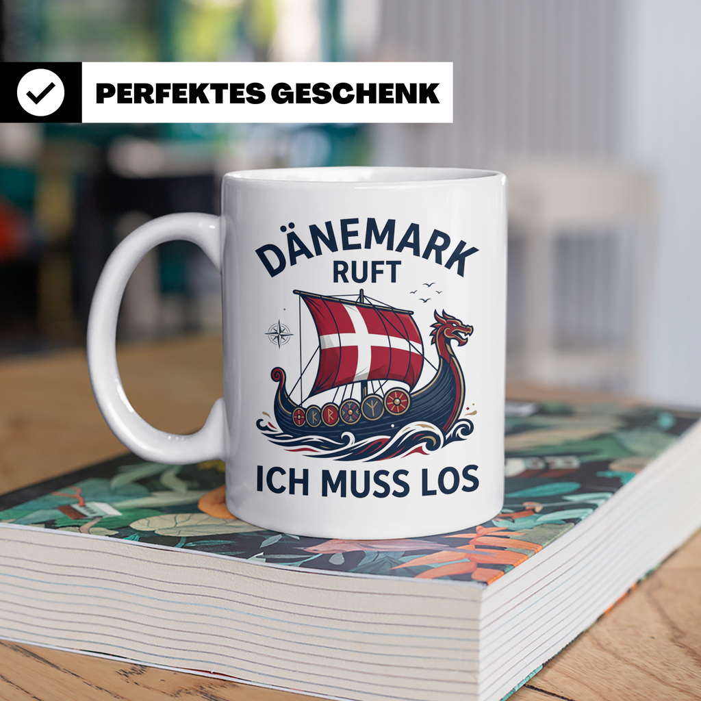 Dänemark Tasse Wikinger Schiff Spruch Dänemark ruft ich muss – Weiß [farbe:weiß]