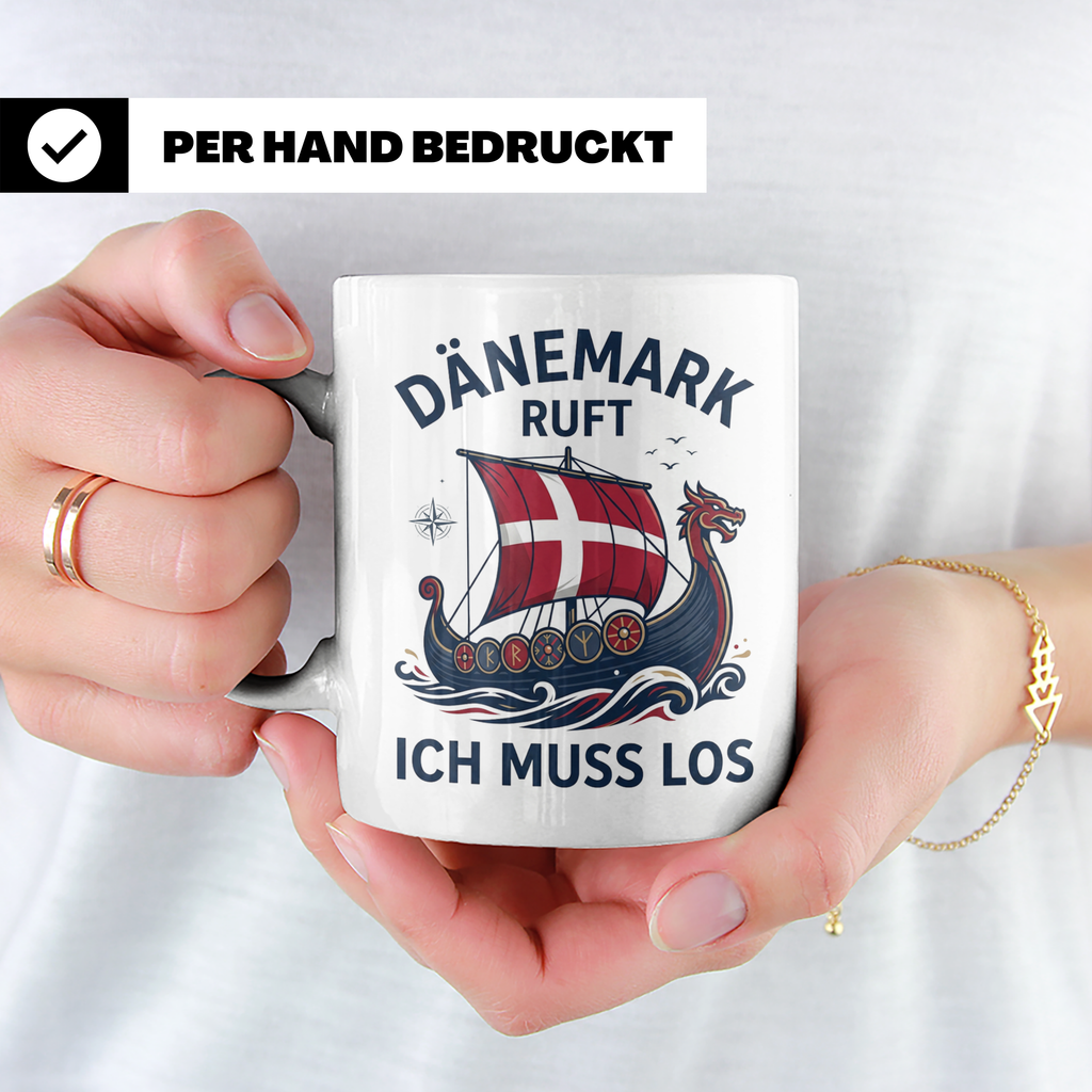 Dänemark Tasse Wikinger Schiff Spruch Dänemark ruft ich muss – Weiß [farbe:weiß]