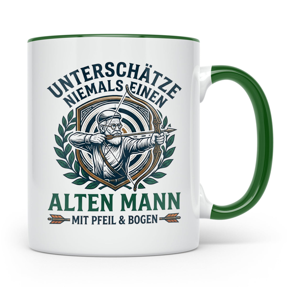 Bogenschütze Tasse Alter Mann mit Pfeil und Bogen Spruch | G – Grün [farbe:grün]