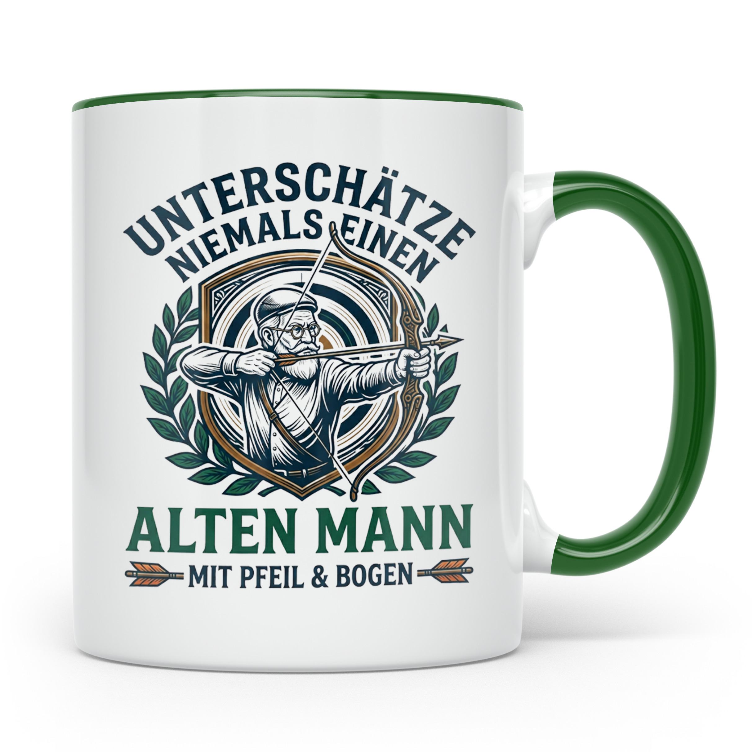 Bogenschütze Tasse Alter Mann mit Pfeil und Bogen Spruch | G – Grün [farbe:grün]