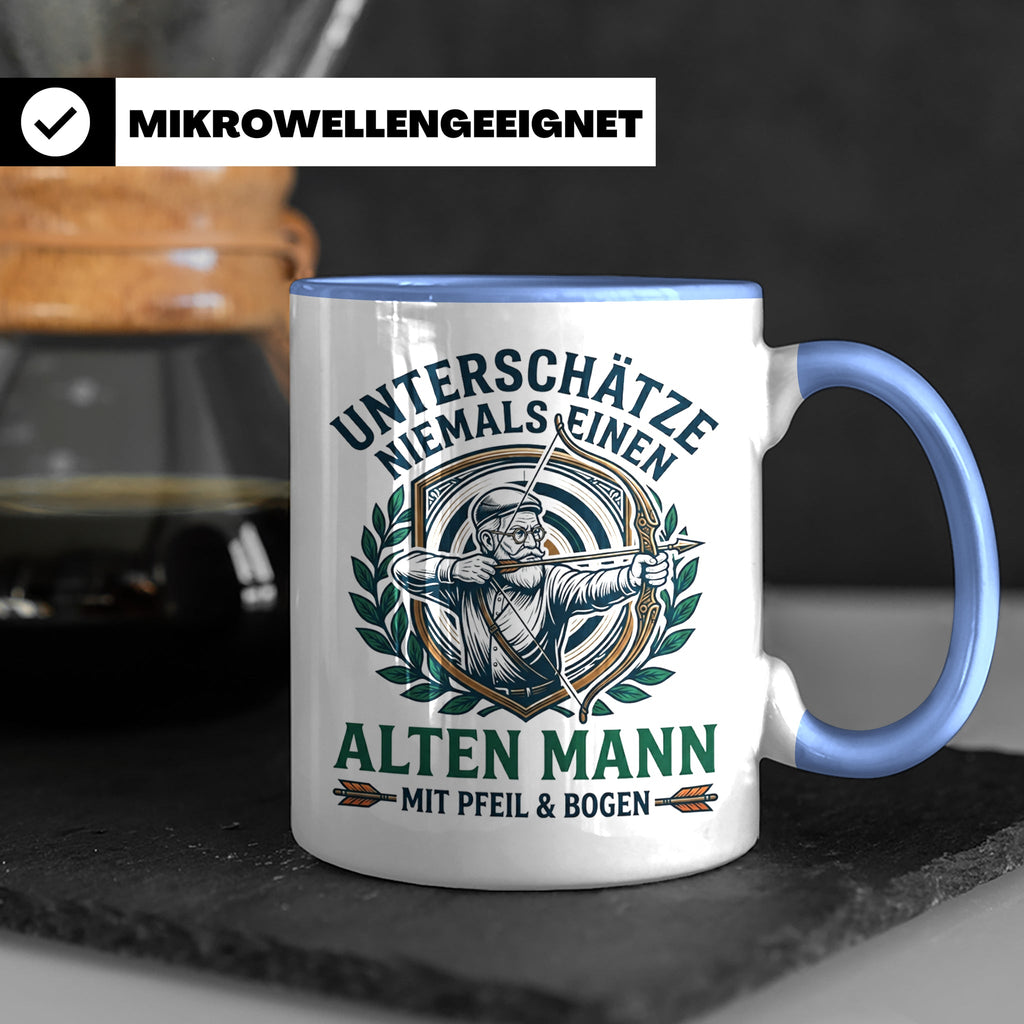 Bogenschütze Tasse Alter Mann mit Pfeil und Bogen Spruch | G – Blau [farbe:blau]