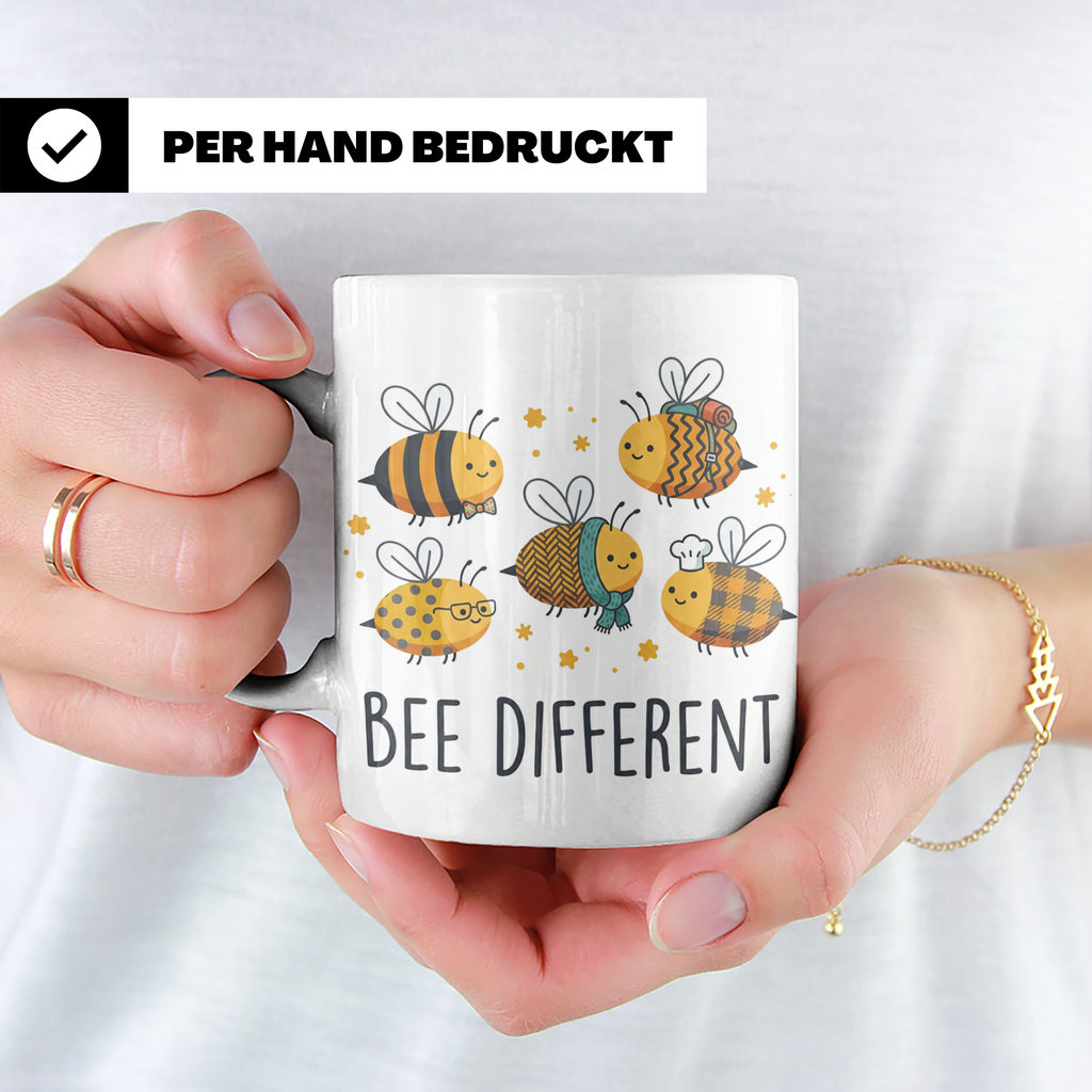 Bienen Tasse Bee Different Spruch, Kawaii Hummel Becher, Mot – Weiß [farbe:weiß]