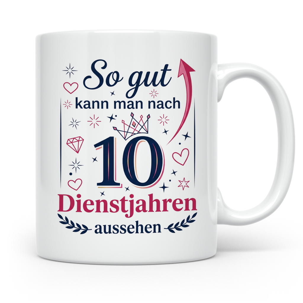 10 Jahre Dienstjubiläum Tasse für Kollegin, Geschenk zum 10  – Weiß [farbe:weiß]
