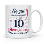 10 Jahre Dienstjubiläum Tasse für Kollegin, Geschenk zum 10  – Weiß [farbe:weiß]