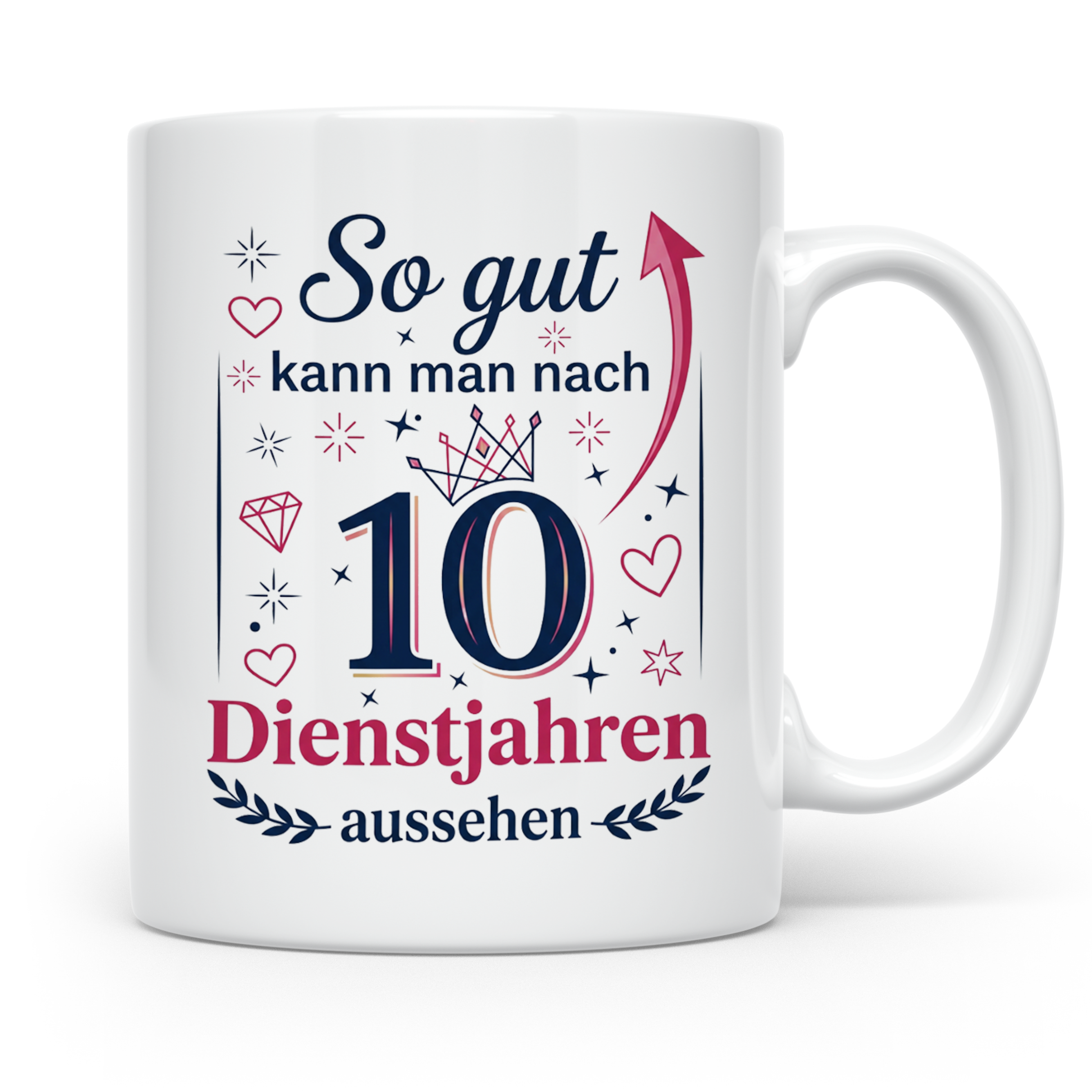 10 Jahre Dienstjubiläum Tasse für Kollegin, Geschenk zum 10  – Weiß [farbe:weiß]