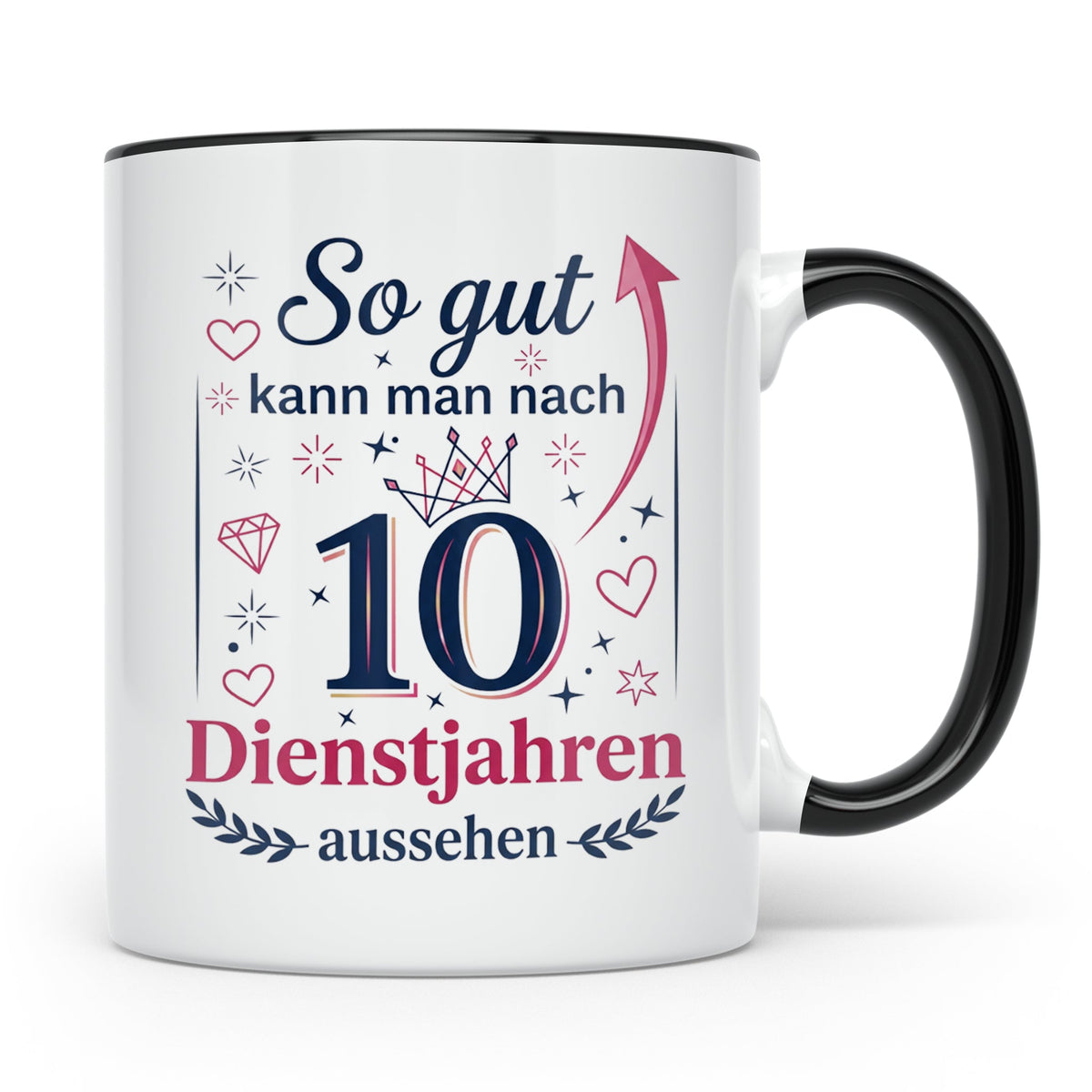 10 Jahre Dienstjubiläum Tasse für Kollegin, Geschenk zum 10  – Schwarz [farbe:schwarz]