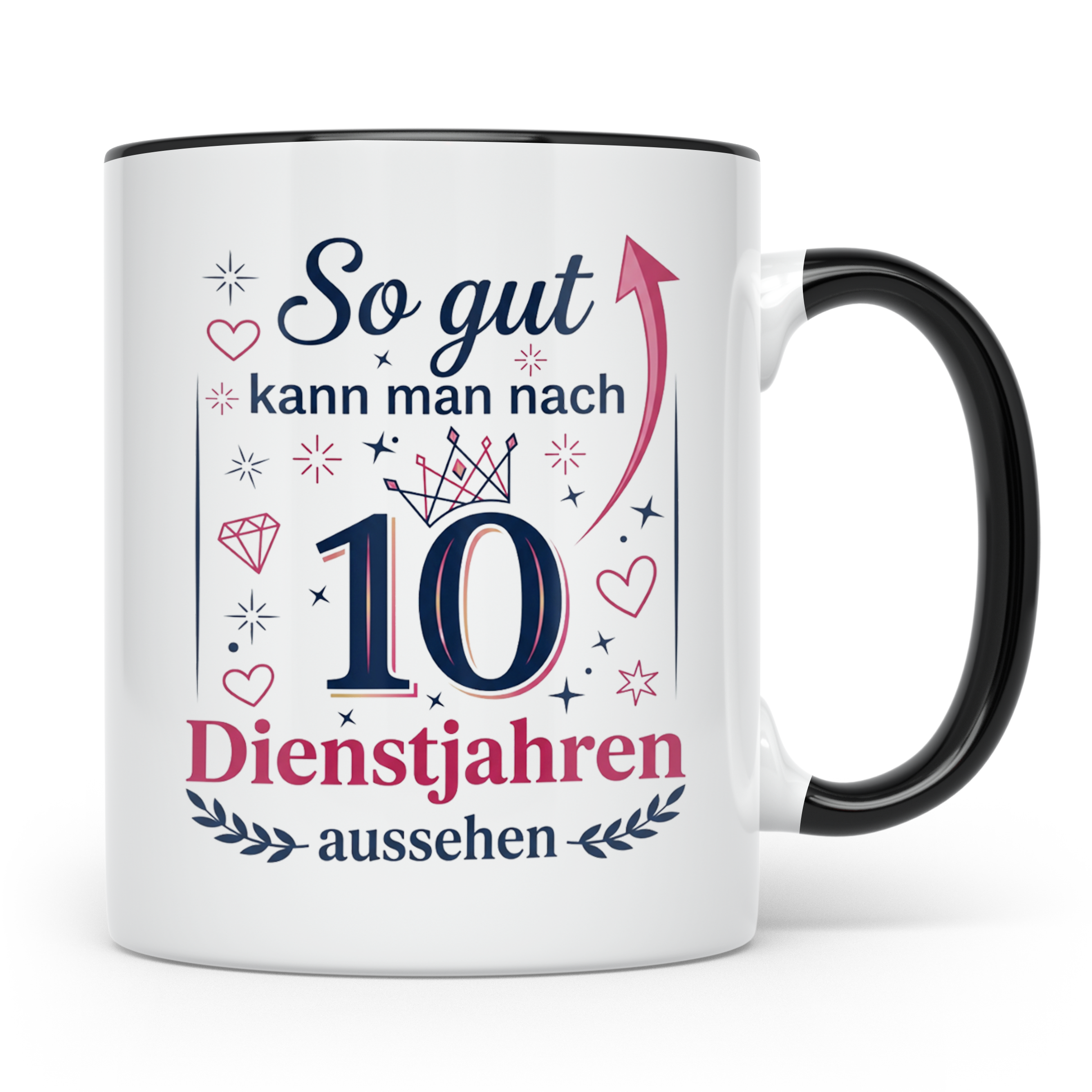 10 Jahre Dienstjubiläum Tasse für Kollegin, Geschenk zum 10  – Schwarz [farbe:schwarz]