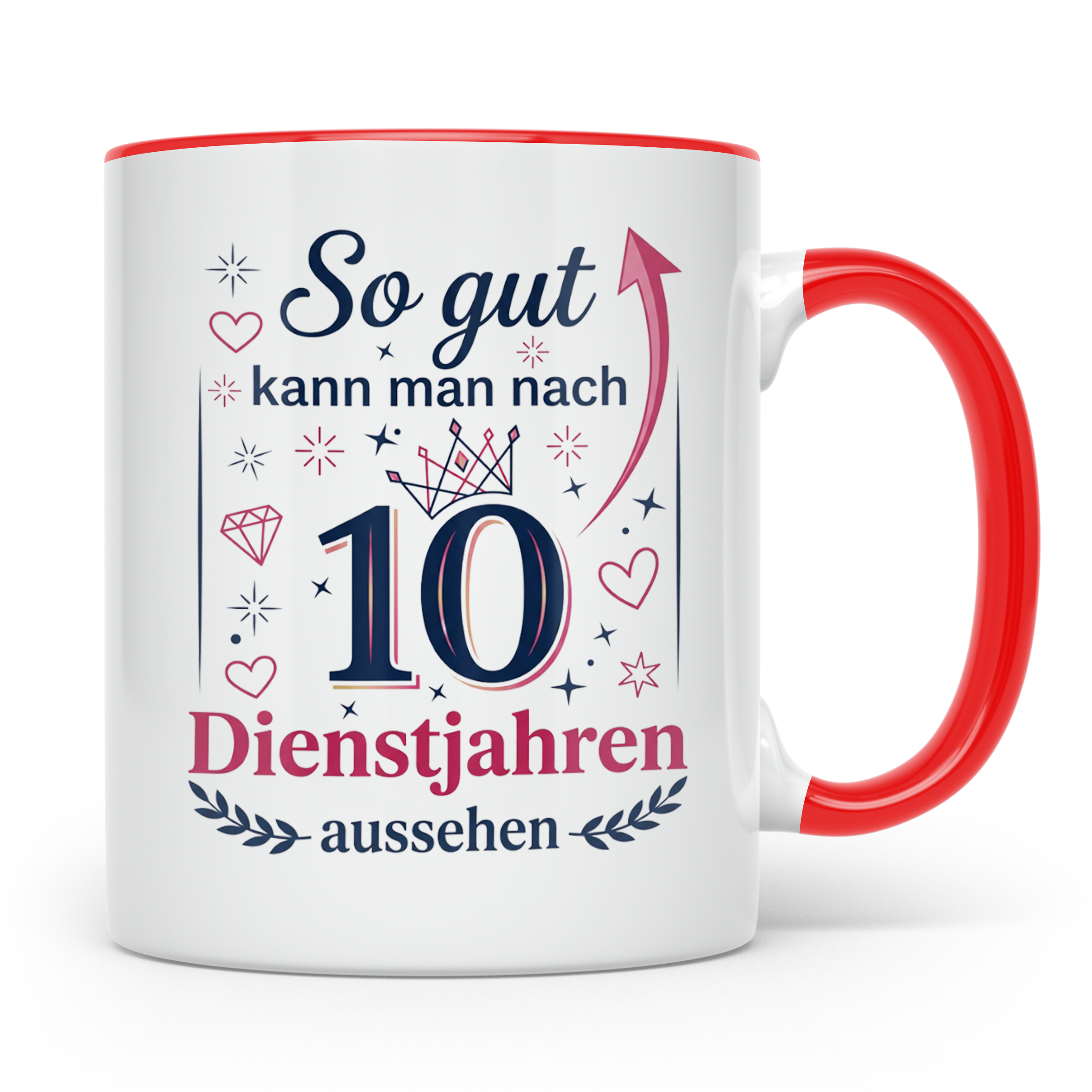10 Jahre Dienstjubiläum Tasse für Kollegin, Geschenk zum 10  – Rot [farbe:rot]