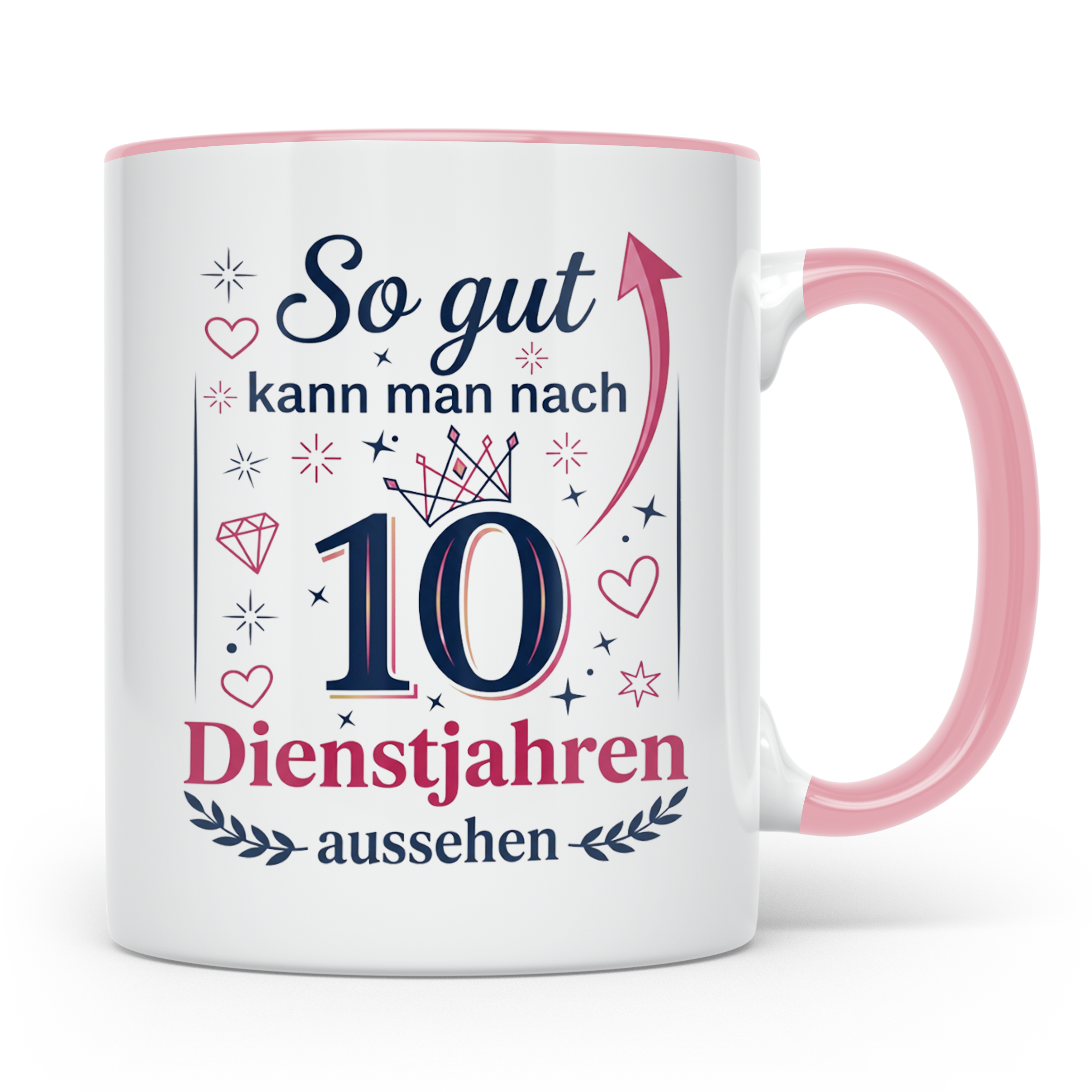 10 Jahre Dienstjubiläum Tasse für Kollegin, Geschenk zum 10  – Rosa [farbe:rosa]