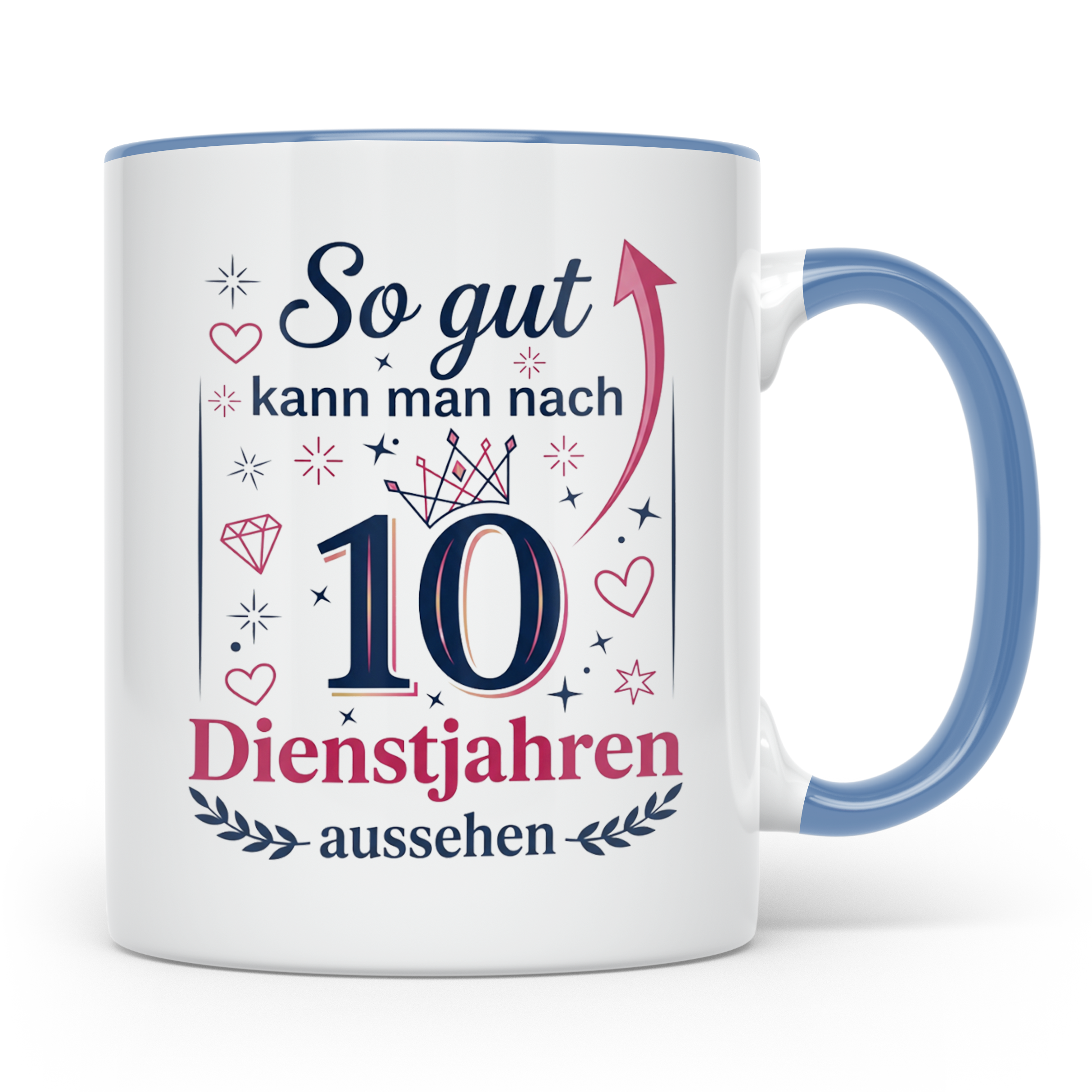 10 Jahre Dienstjubiläum Tasse für Kollegin, Geschenk zum 10  – Blau [farbe:blau]