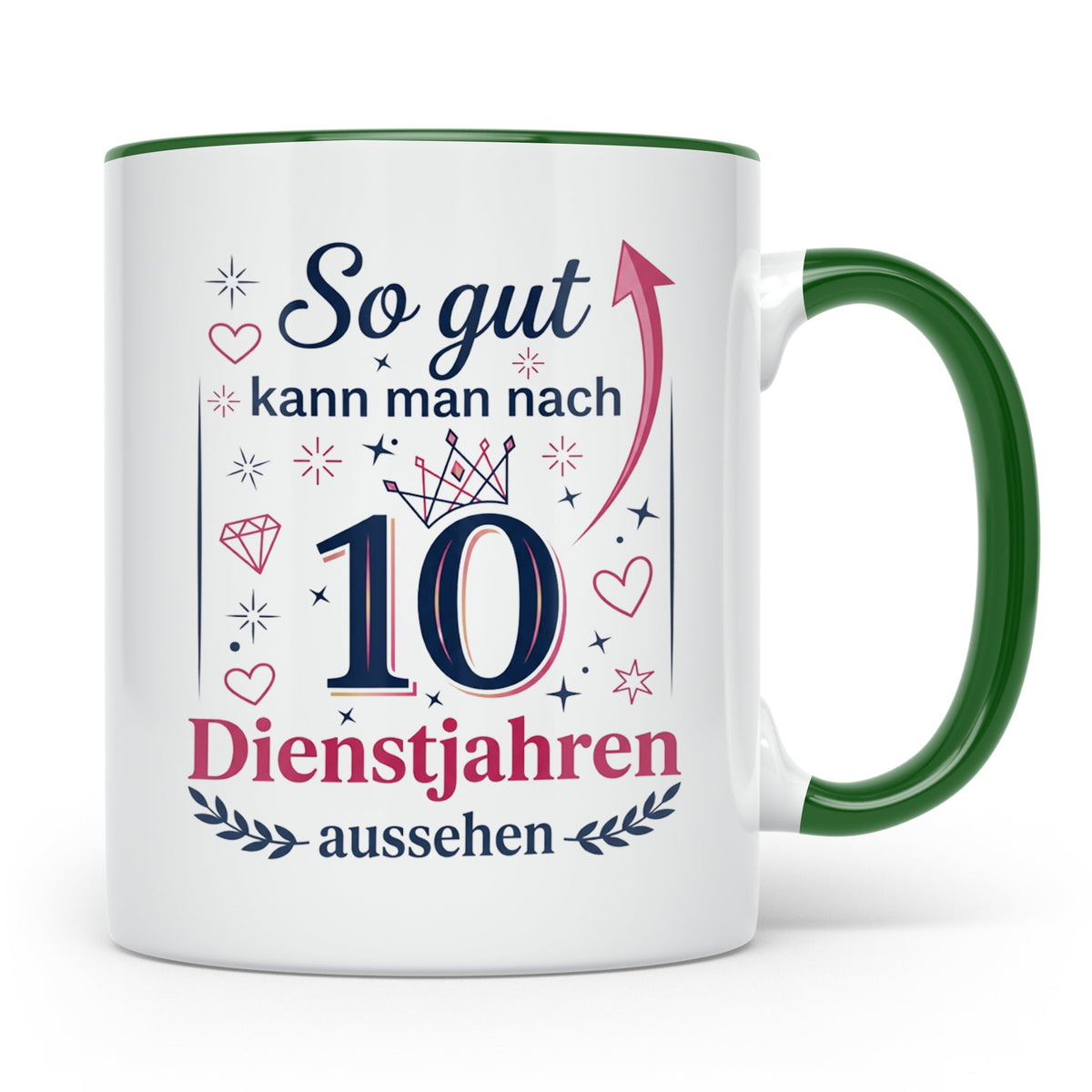 10 Jahre Dienstjubiläum Tasse für Kollegin, Geschenk zum 10  – Grün [farbe:grün]