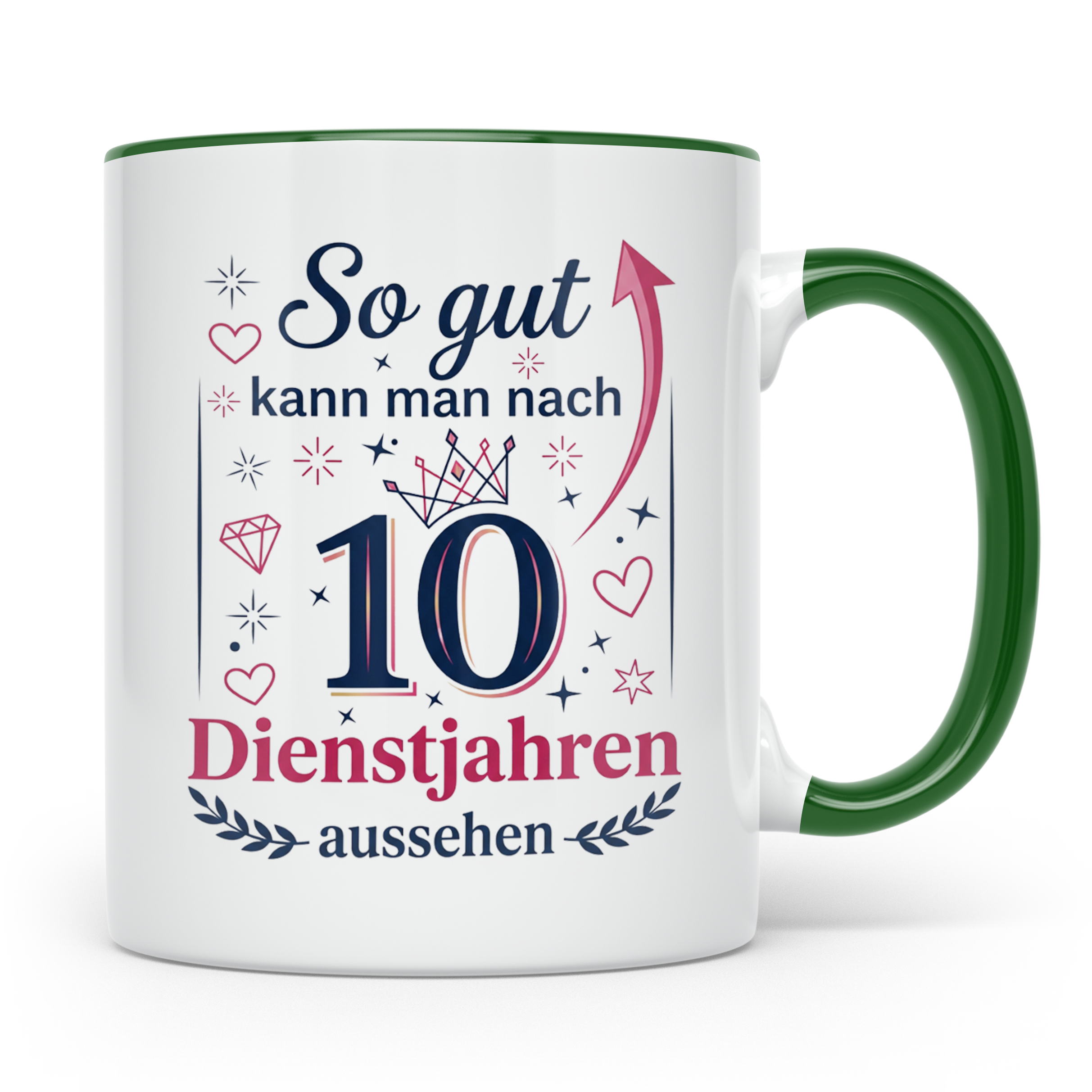 10 Jahre Dienstjubiläum Tasse für Kollegin, Geschenk zum 10  – Grün [farbe:grün]