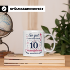 10 Jahre Dienstjubiläum Tasse für Kollegin, Geschenk zum 10  – Weiß [farbe:weiß]