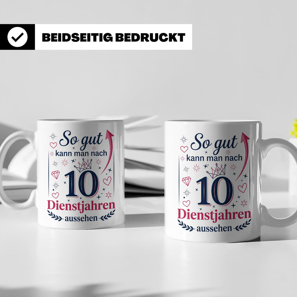 10 Jahre Dienstjubiläum Tasse für Kollegin, Geschenk zum 10  – Weiß [farbe:weiß]