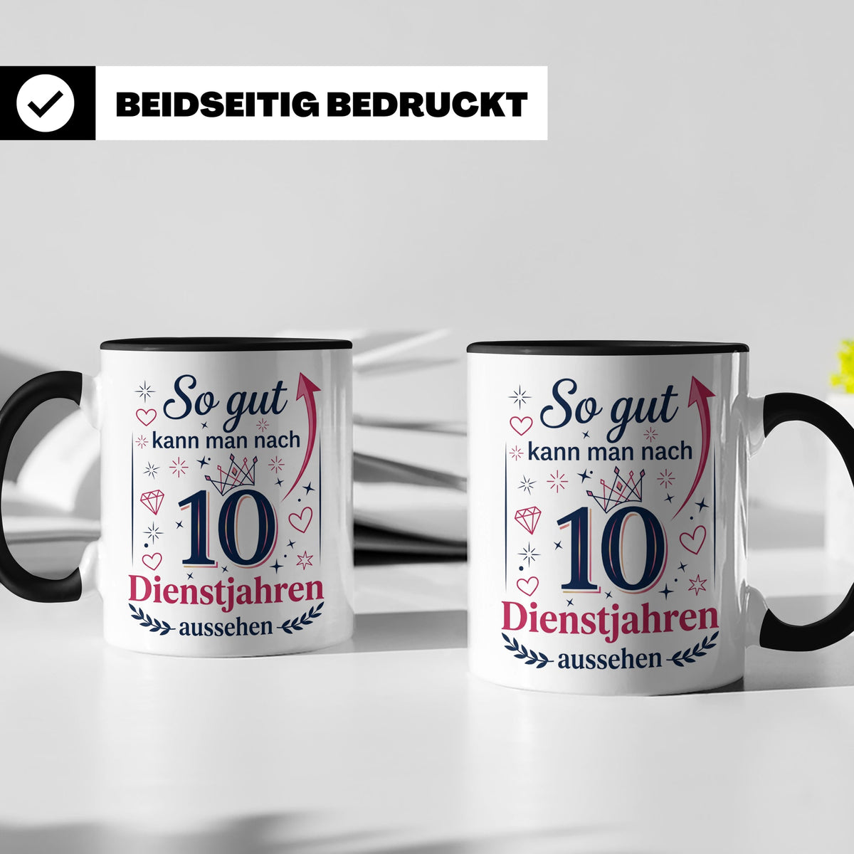 10 Jahre Dienstjubiläum Tasse für Kollegin, Geschenk zum 10  – Schwarz [farbe:schwarz]