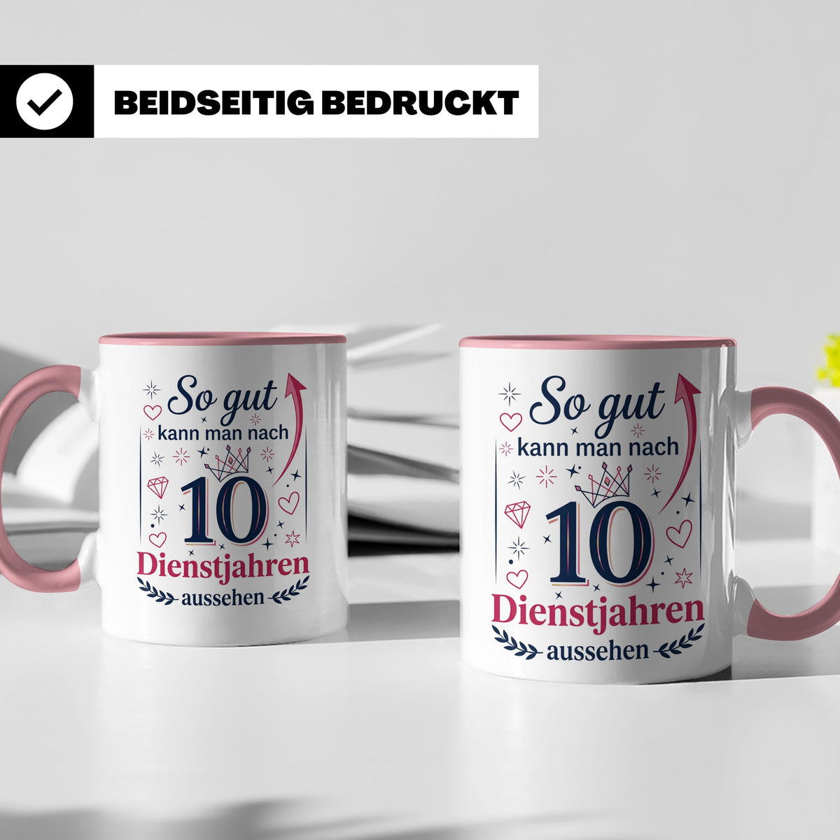 10 Jahre Dienstjubiläum Tasse für Kollegin, Geschenk zum 10  – Rosa [farbe:rosa]