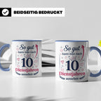 10 Jahre Dienstjubiläum Tasse für Kollegin, Geschenk zum 10  – Blau [farbe:blau]