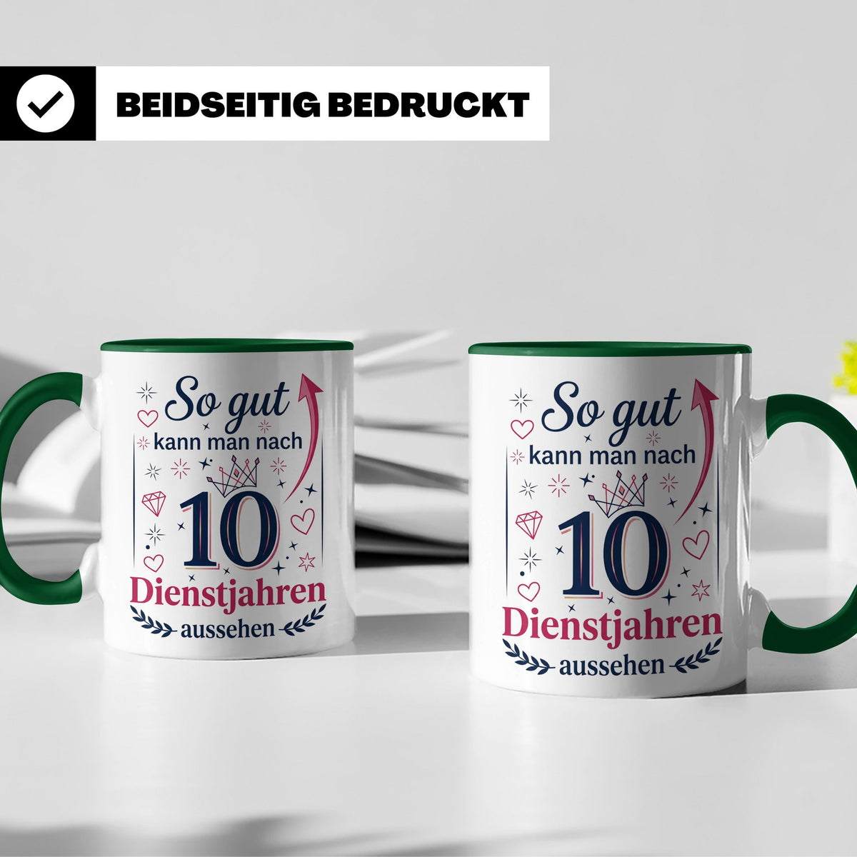 10 Jahre Dienstjubiläum Tasse für Kollegin, Geschenk zum 10  – Grün [farbe:grün]
