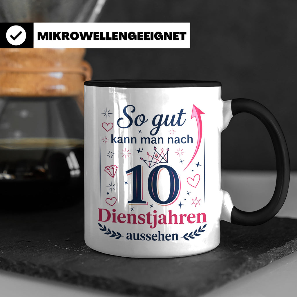 10 Jahre Dienstjubiläum Tasse für Kollegin, Geschenk zum 10  – Schwarz [farbe:schwarz]