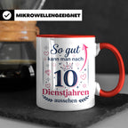 10 Jahre Dienstjubiläum Tasse für Kollegin, Geschenk zum 10  – Rot [farbe:rot]