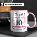 10 Jahre Dienstjubiläum Tasse für Kollegin, Geschenk zum 10  – Rosa [farbe:rosa]