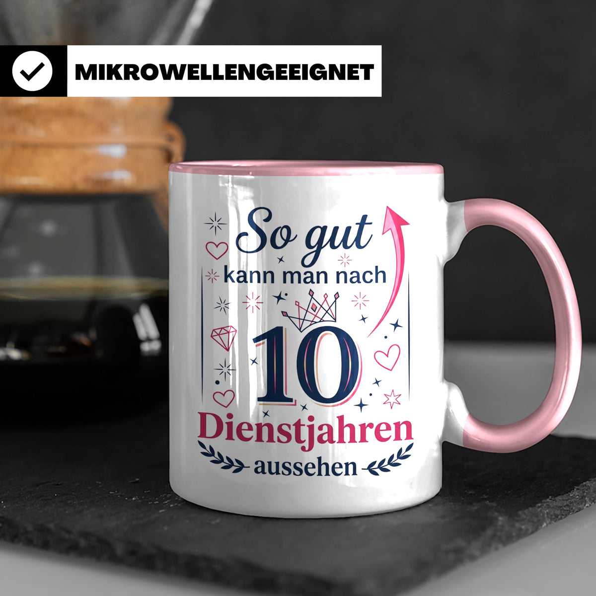 10 Jahre Dienstjubiläum Tasse für Kollegin, Geschenk zum 10  – Rosa [farbe:rosa]