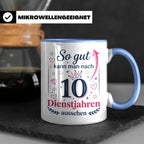 10 Jahre Dienstjubiläum Tasse für Kollegin, Geschenk zum 10  – Blau [farbe:blau]
