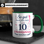 10 Jahre Dienstjubiläum Tasse für Kollegin, Geschenk zum 10  – Grün [farbe:grün]