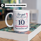 10 Jahre Dienstjubiläum Tasse für Kollegin, Geschenk zum 10  – Weiß [farbe:weiß]