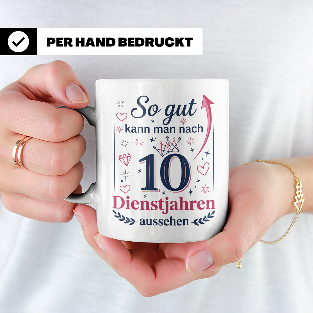 10 Jahre Dienstjubiläum Tasse für Kollegin, Geschenk zum 10  – Weiß [farbe:weiß]