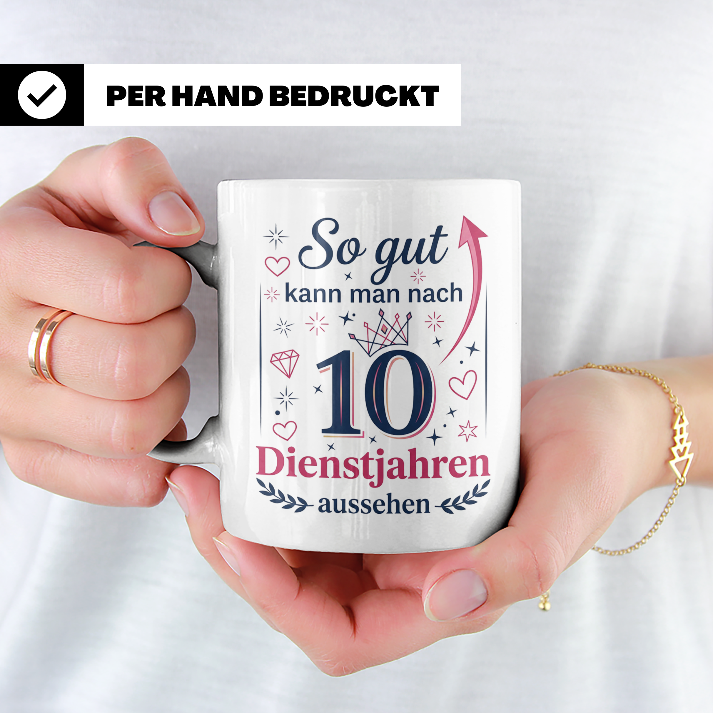 10 Jahre Dienstjubiläum Tasse für Kollegin, Geschenk zum 10  – Weiß [farbe:weiß]