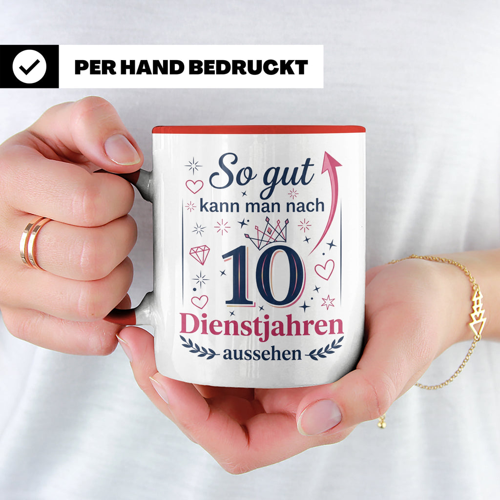 10 Jahre Dienstjubiläum Tasse für Kollegin, Geschenk zum 10  – Rot [farbe:rot]