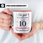 10 Jahre Dienstjubiläum Tasse für Kollegin, Geschenk zum 10  – Rot [farbe:rot]