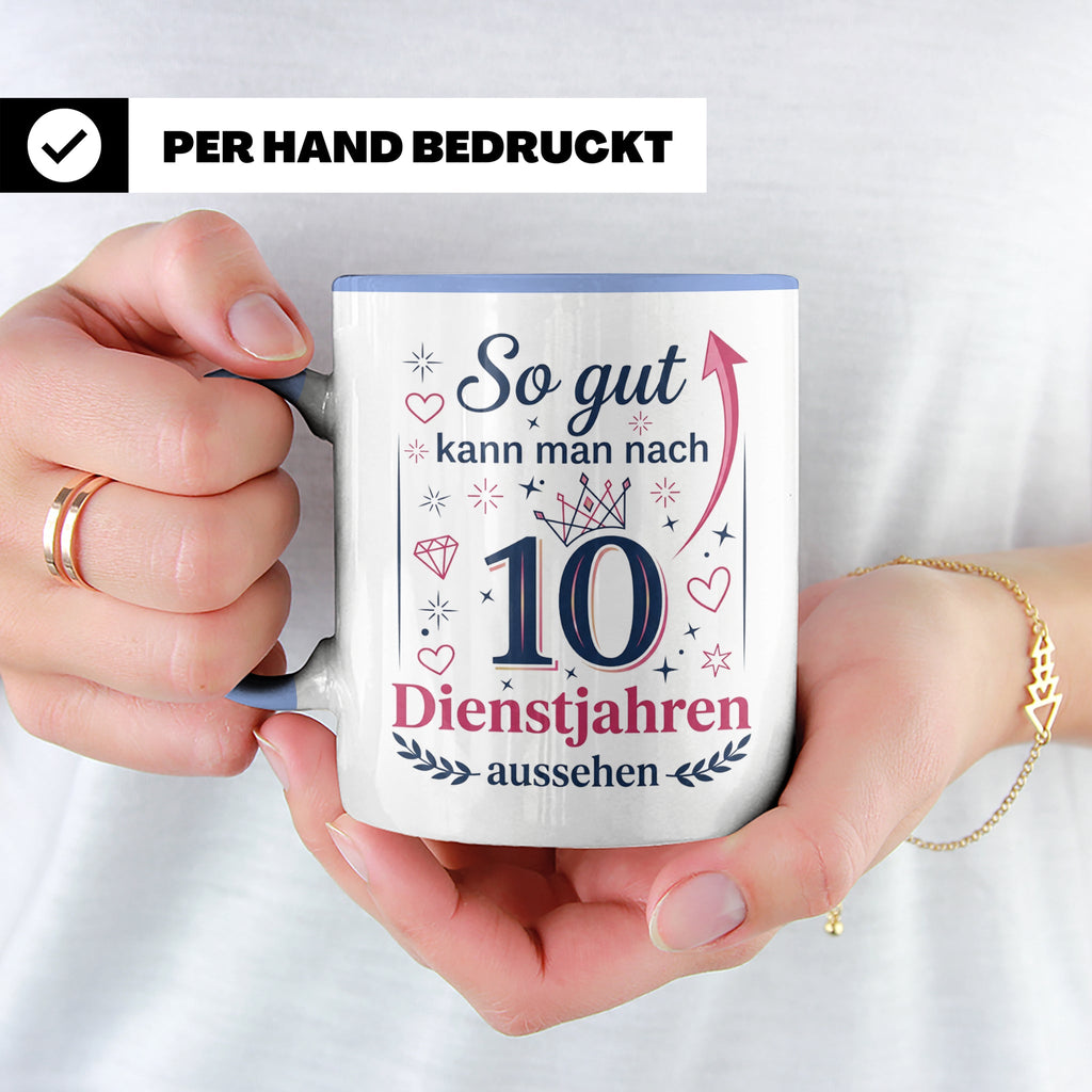 10 Jahre Dienstjubiläum Tasse für Kollegin, Geschenk zum 10  – Blau [farbe:blau]