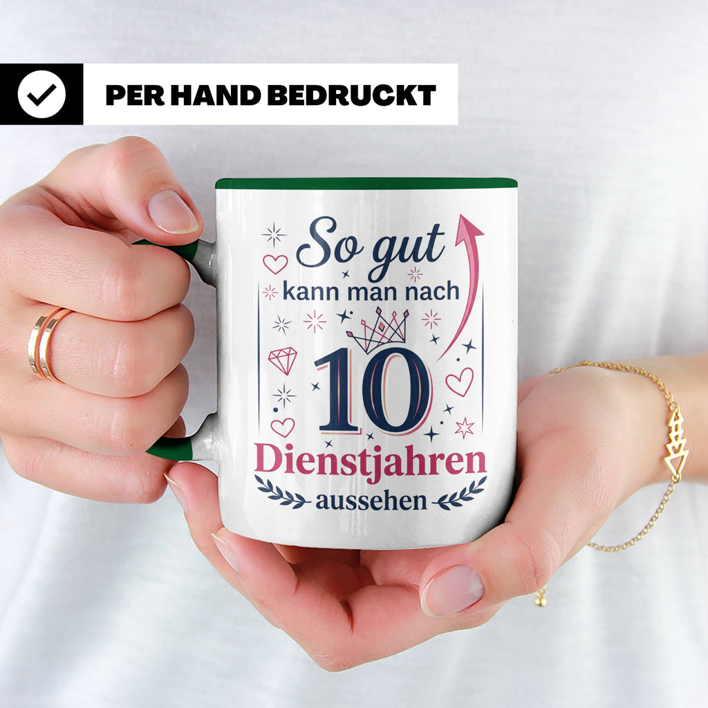 10 Jahre Dienstjubiläum Tasse für Kollegin, Geschenk zum 10  – Grün [farbe:grün]