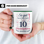 10 Jahre Dienstjubiläum Tasse für Kollegin, Geschenk zum 10  – Grün [farbe:grün]