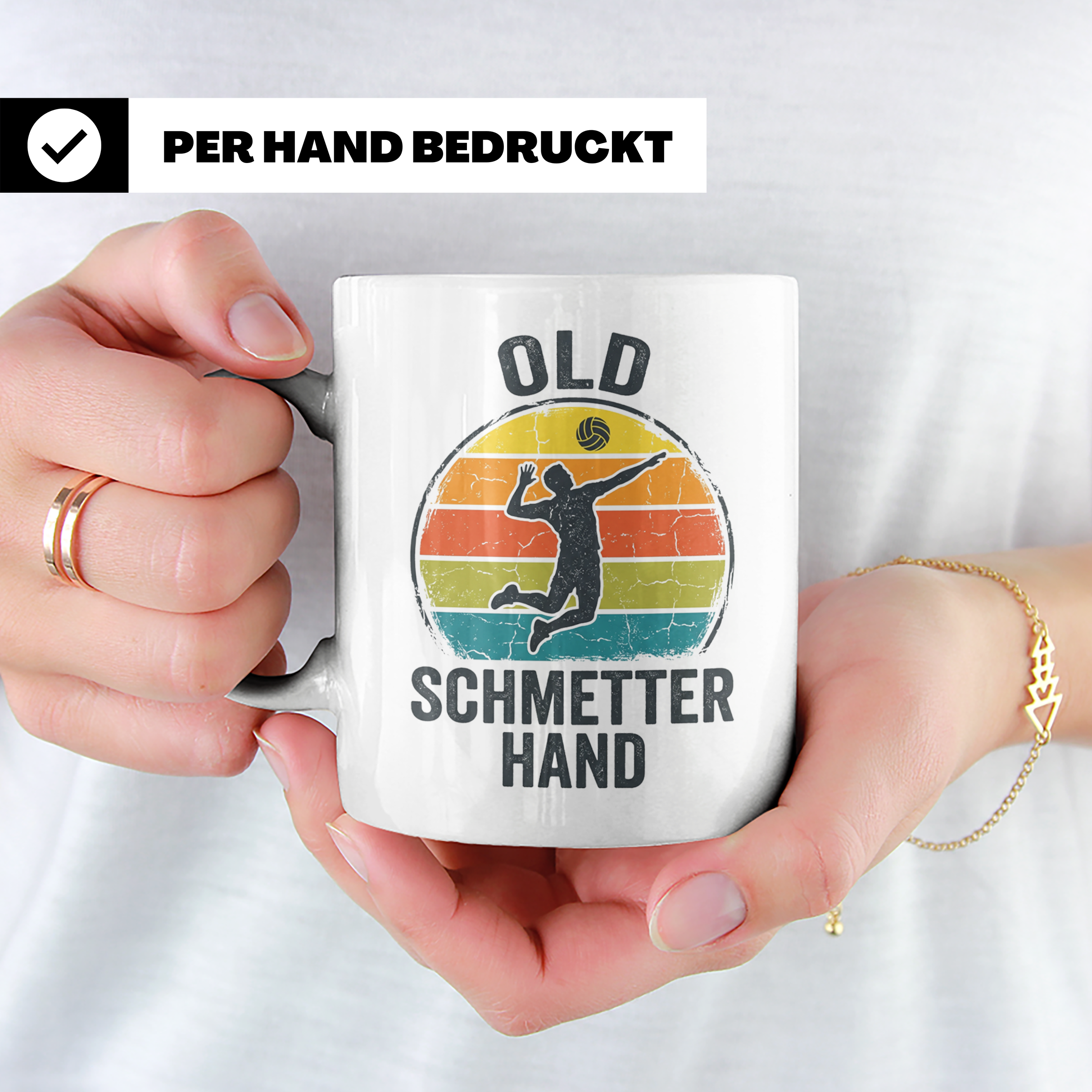 Old Schmetterhand Tasse Volleyball Spruch, Vintage Geschenk  – Weiß [farbe:weiß]