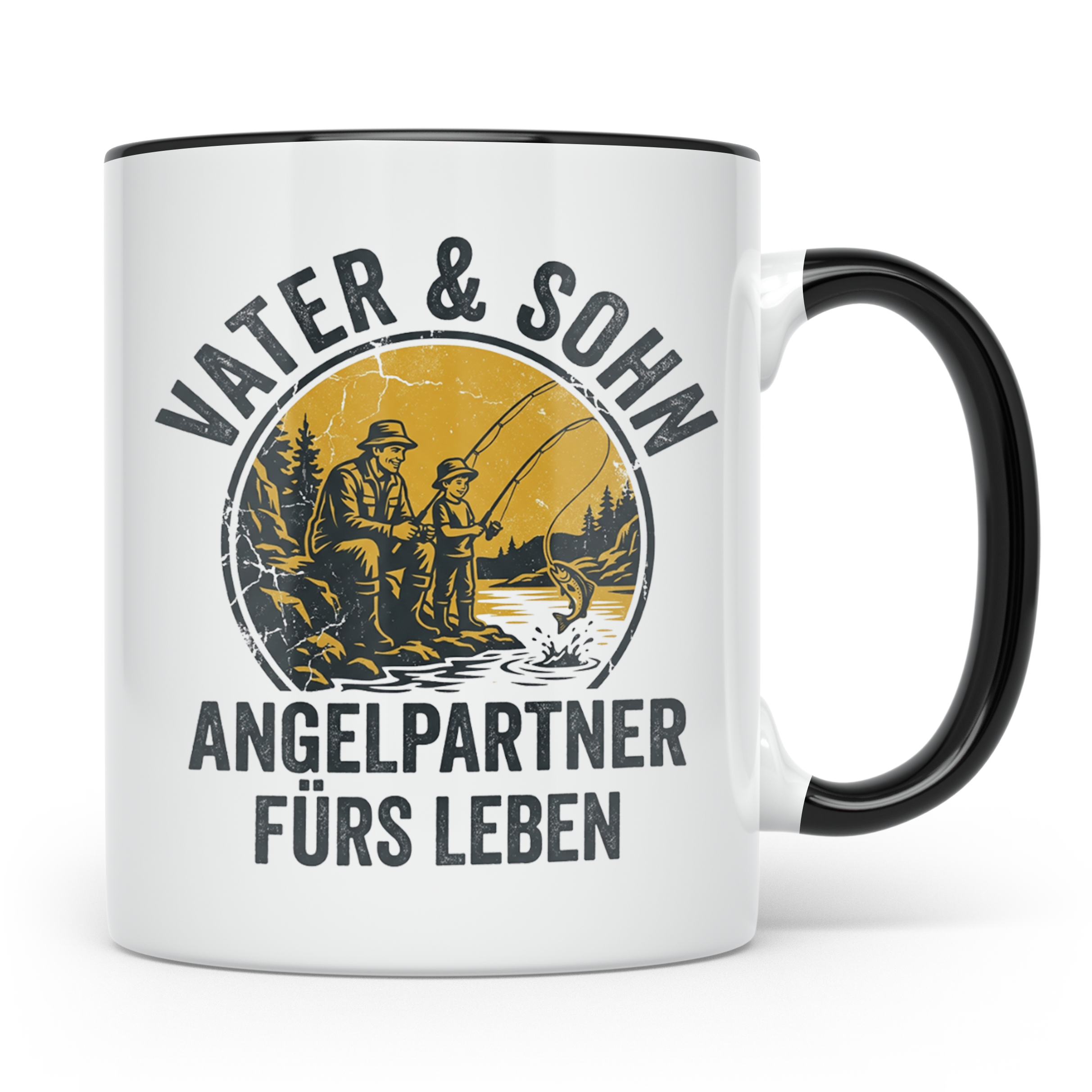 Vater Sohn Angeln Tasse | Geschenk für Papa Angler | Angelpa – Schwarz [farbe:schwarz]
