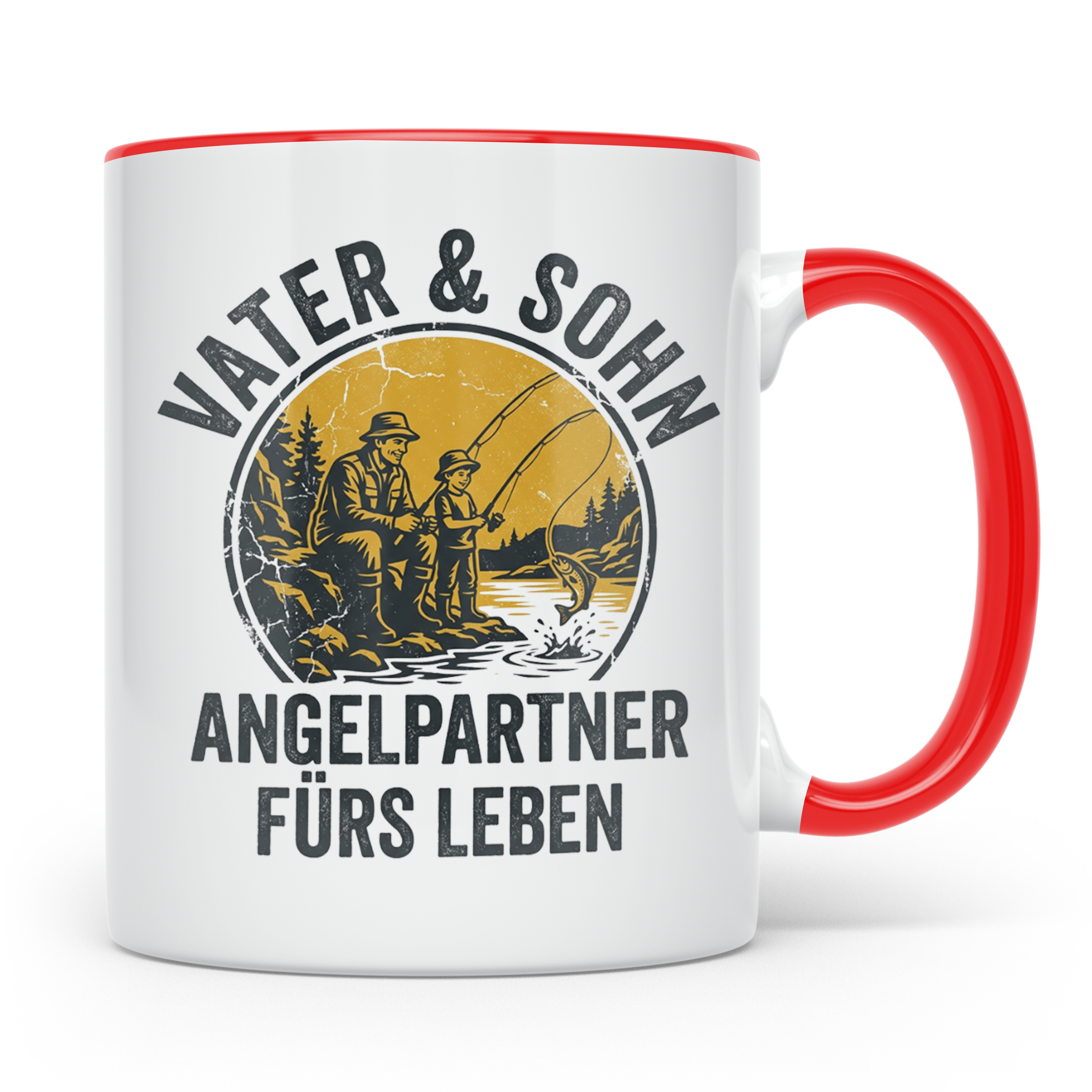 Vater Sohn Angeln Tasse | Geschenk für Papa Angler | Angelpa – Rot [farbe:rot]