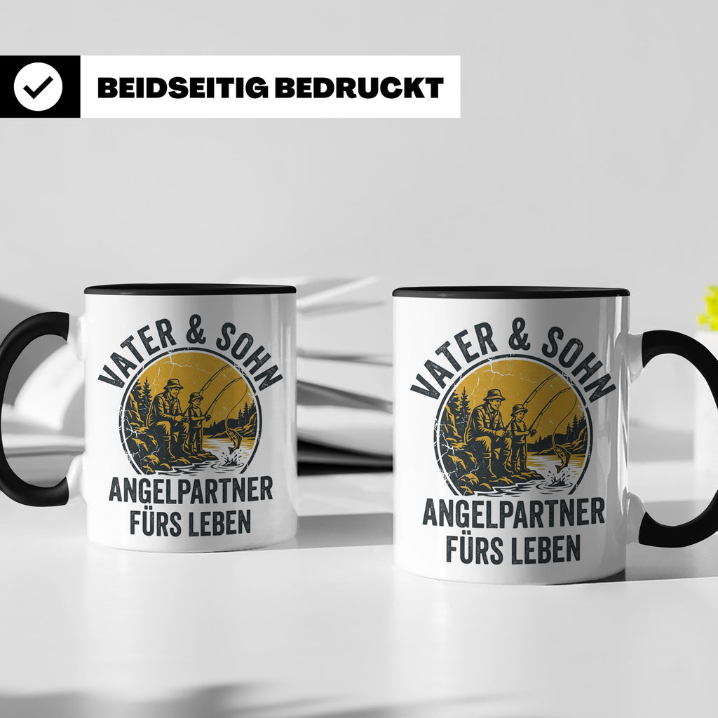 Vater Sohn Angeln Tasse | Geschenk für Papa Angler | Angelpa – Schwarz [farbe:schwarz]